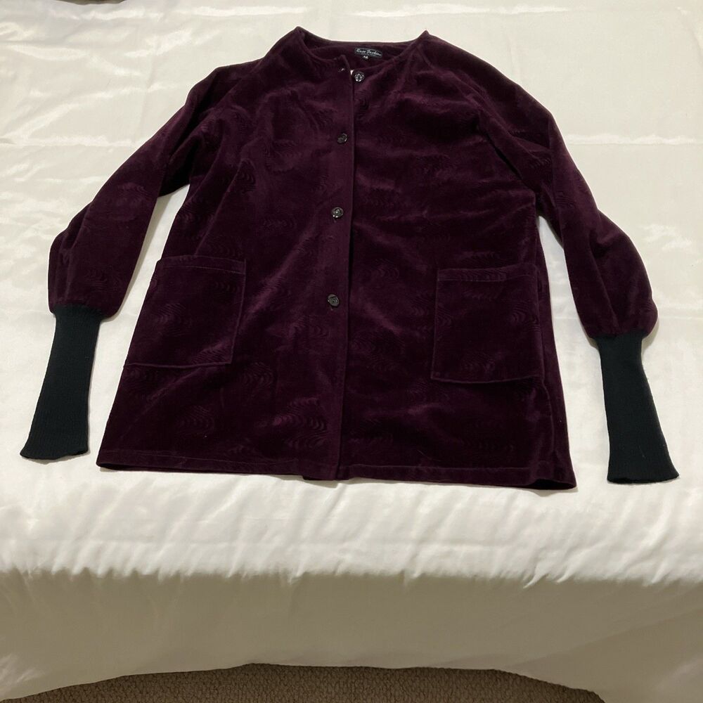 Purple Vintage Japan Burnt Velvet Jacket Full Zip Sz L L Sherpa Lined